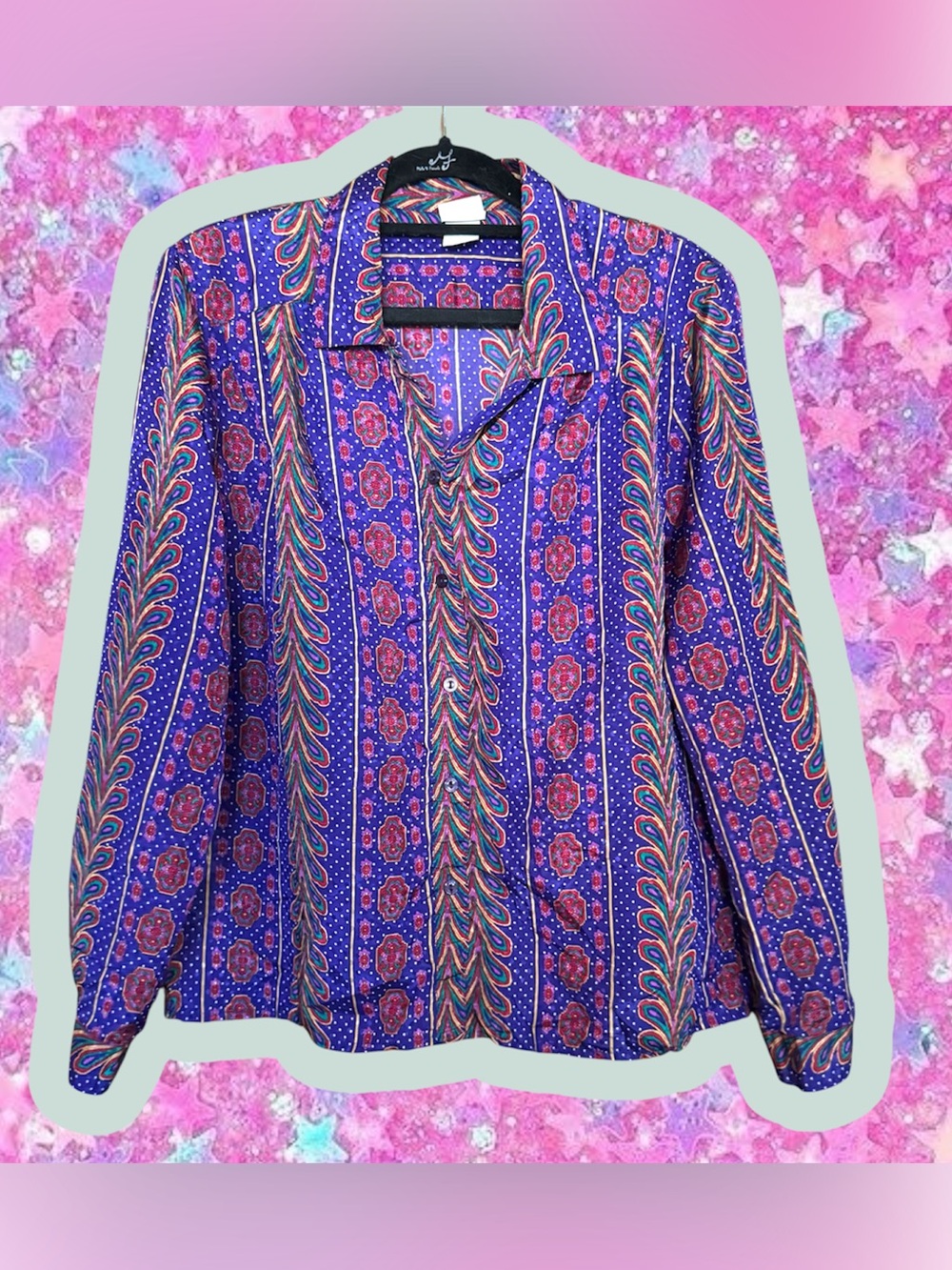 Pykettes vintage 70s 80s blouse 14 M L shirt 1980s 1970s top